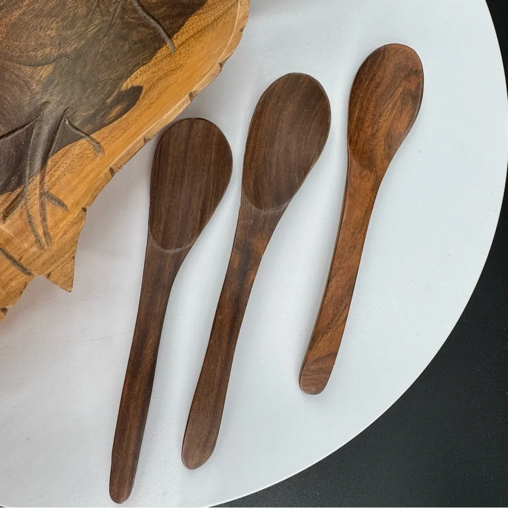 Monkey Pod Wood Leaf Serving Set with 3 Spoons